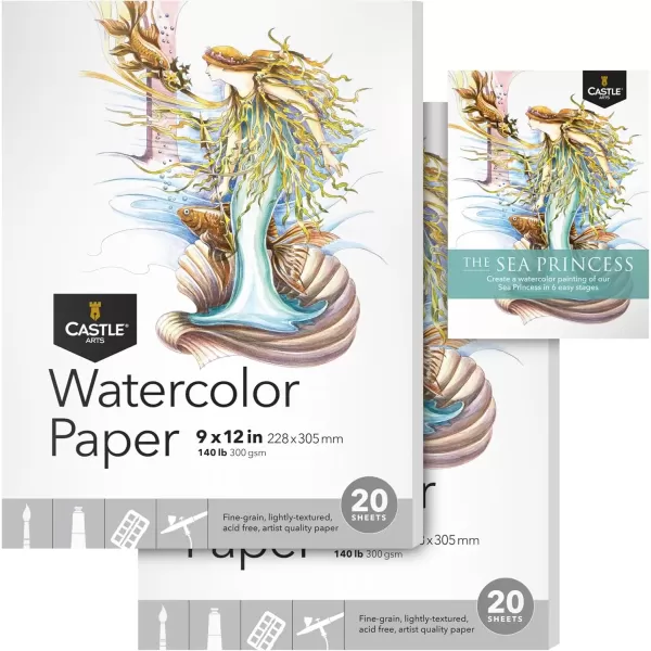 imageCastle Art Supplies Watercolor Sketchpad Paper 5 x 8in  3Pack  20 Sheets Each  Robust ampamp Resilient 300gsm140lb for All Techniques 5 x 8 3Pack9 x 12  2pack