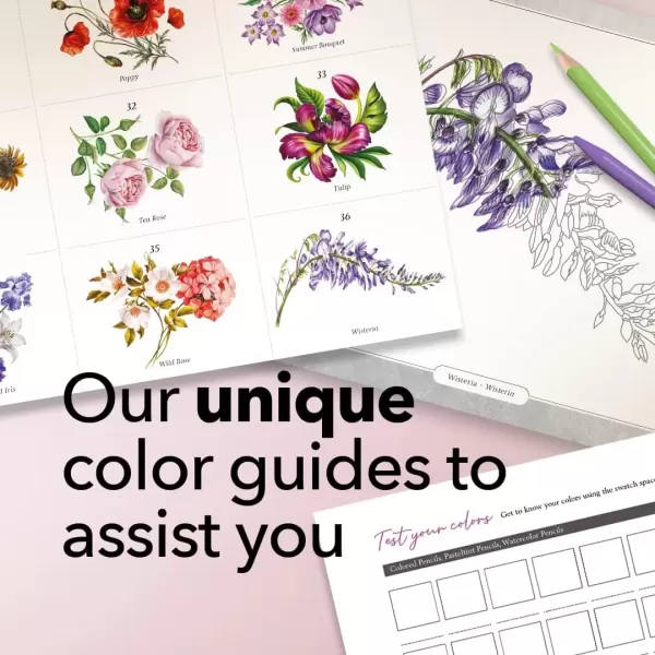 imageCastle Arts Flowers Coloring Book  36 MindfulnessInspiring Gorgeous Blooms Curated by inHouse Artists  with Color Reference Guide  No ShowThru Artist Grade Paper  Frameable Landscape A4 SizeFlowers