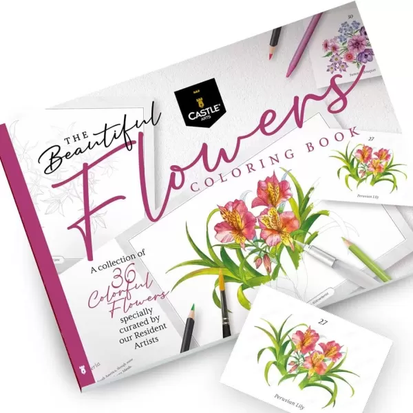 imageCastle Arts Flowers Coloring Book  36 MindfulnessInspiring Gorgeous Blooms Curated by inHouse Artists  with Color Reference Guide  No ShowThru Artist Grade Paper  Frameable Landscape A4 SizeFlowers