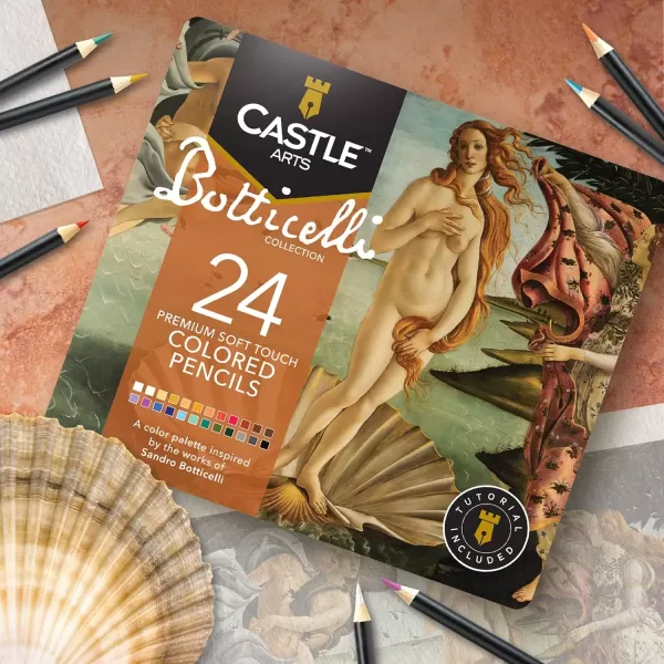 imageCastle Arts Themed 24 Colored Pencil Set in Tin Box perfect colors for Landscapes Featuring quality smooth colored cores superior blending ampamp layering performance achieving great resultsBotticelli