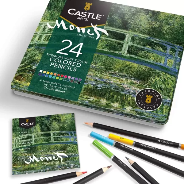 imageCastle Arts Themed 24 Colored Pencil Set in Tin Box perfect colors for Landscapes Featuring quality smooth colored cores superior blending ampamp layering performance achieving great resultsMonet