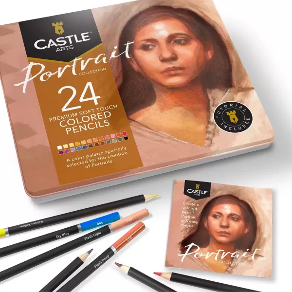 imageCastle Arts Themed 24 Colored Pencil Set in Tin Box perfect colors for Landscapes Featuring quality smooth colored cores superior blending ampamp layering performance achieving great resultsPortrait