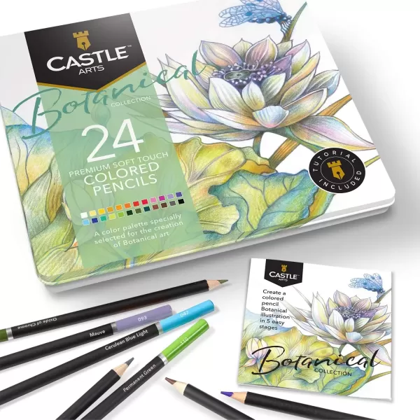 imageCastle Arts Themed 24 Colored Pencil Set in Tin Box perfect colors for Landscapes Featuring quality smooth colored cores superior blending ampamp layering performance achieving great resultsBotanical