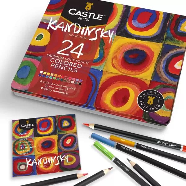 imageCastle Arts Themed 24 Colored Pencil Set in Tin Box perfect colors for Landscapes Featuring quality smooth colored cores superior blending ampamp layering performance achieving great resultsKandinski