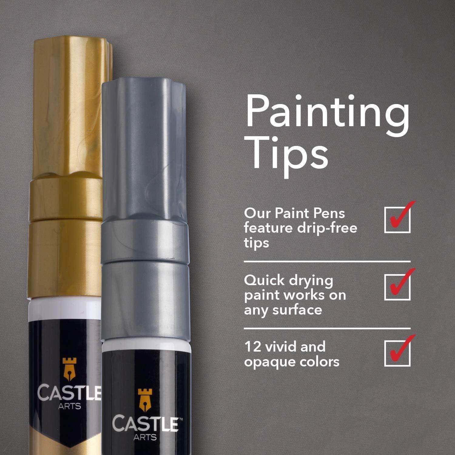 imageCastle Art Supplies 12 Oil Based Paint Pens Vibrant Premium Colored Markers for Adults Beginning Artists  Color on Rocks Stones Metal Wood Ceramic Vinyl Glass Plastic  Weather Resistant