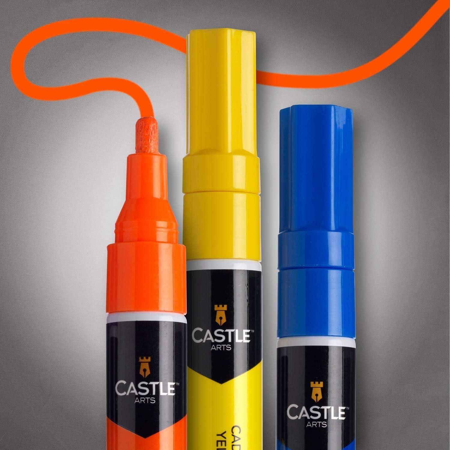imageCastle Art Supplies 12 Oil Based Paint Pens Vibrant Premium Colored Markers for Adults Beginning Artists  Color on Rocks Stones Metal Wood Ceramic Vinyl Glass Plastic  Weather Resistant