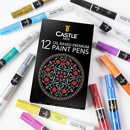 imageCastle Art Supplies 12 Oil Based Paint Pens Vibrant Premium Colored Markers for Adults Beginning Artists  Color on Rocks Stones Metal Wood Ceramic Vinyl Glass Plastic  Weather Resistant