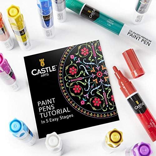 imageCastle Art Supplies 12 Oil Based Paint Pens Vibrant Premium Colored Markers for Adults Beginning Artists  Color on Rocks Stones Metal Wood Ceramic Vinyl Glass Plastic  Weather Resistant