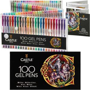 imageCastle Art Supplies 100 Gel Pens for Adult Coloring Set  Drawing Scrapbooks Journals  Amazing Colors Effects  Swirl Glitter Neon Pastel Metallic  With Smooth Fine Tips