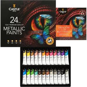 imageCastle Art Supplies 24 Piece Metallic Acrylic Tube Set  New Improved Formula  24 X 12ML Tubes for Adult Artists Beginners and Crafters Add Shimmering Quality on Variety of Surfaces New Improved FormulaNew Improved Formula