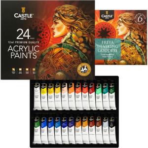imageCastle Art Supplies 24 X 12ML Acrylic Paint Set  New Improved Formula  Value Beginner Set for Starters or Adult Artists  Premium Quality Intense Colors  Smooth to Use on Range of Surfaces