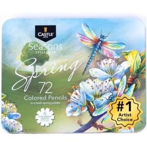 image:imageCastle Art Supplies 72 Spring Colored Pencils Set  WaxBased Pencils with Soft Smooth Cores  SpringInspired Palette for Adult Artists  Organized in Display Tin  Seasons Collection