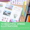 image:imageCastle Art Supplies Spring Coloring Book  72 Springtime Illustrations Curated by Artists with Color Reference Guide  No BleedThrough ArtistGrade Paper  Landscape A4 Size  Seasons Collection