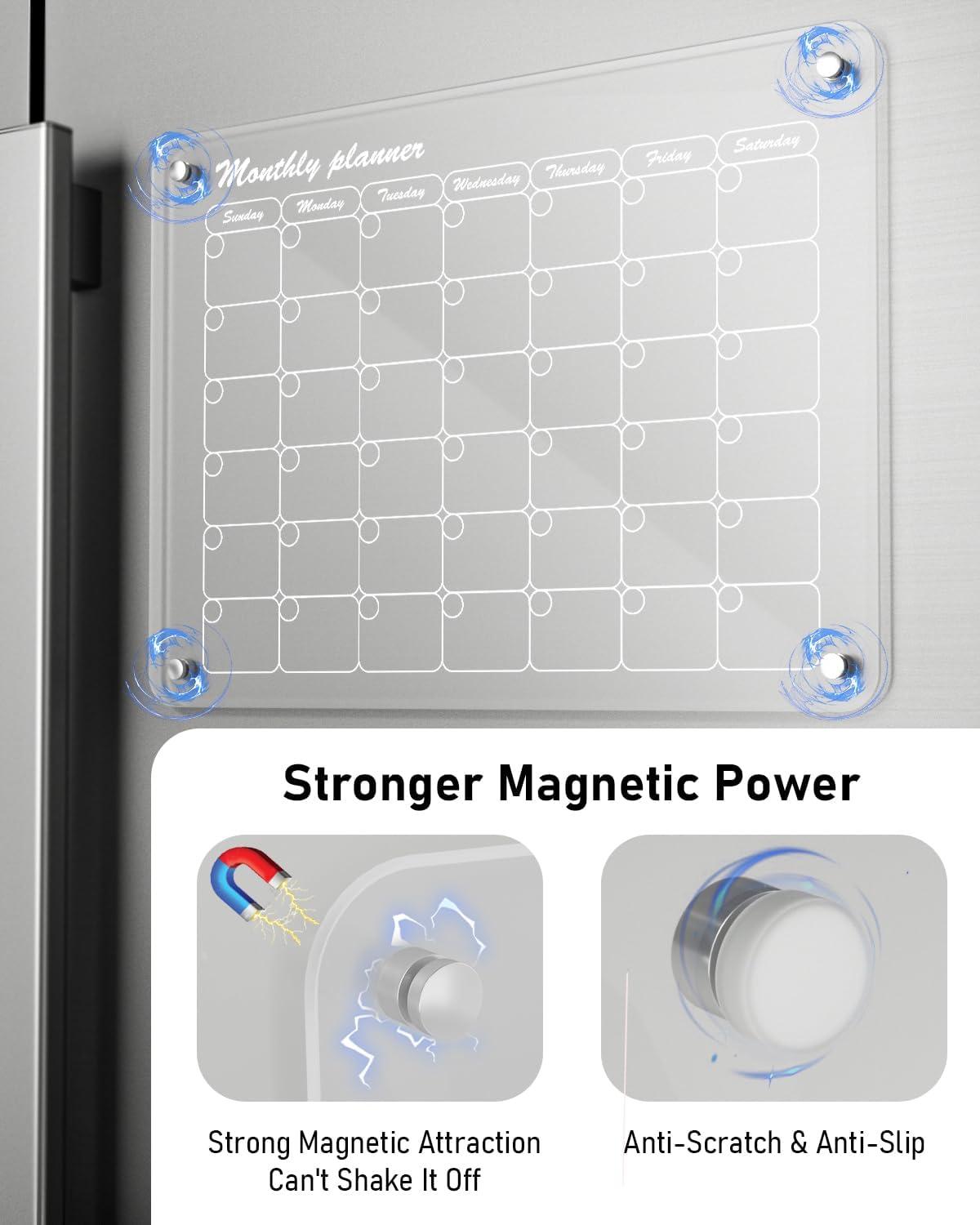 imageNicpro 2 PCS Magnetic Acrylic Calendar for Fridge Clear Calendar Dry Erase Board for Refrigerator Monthly Weekly Planning Board with 12 Color Markers Magnetic Pen Holder and Erase Towel16quotx12quot
