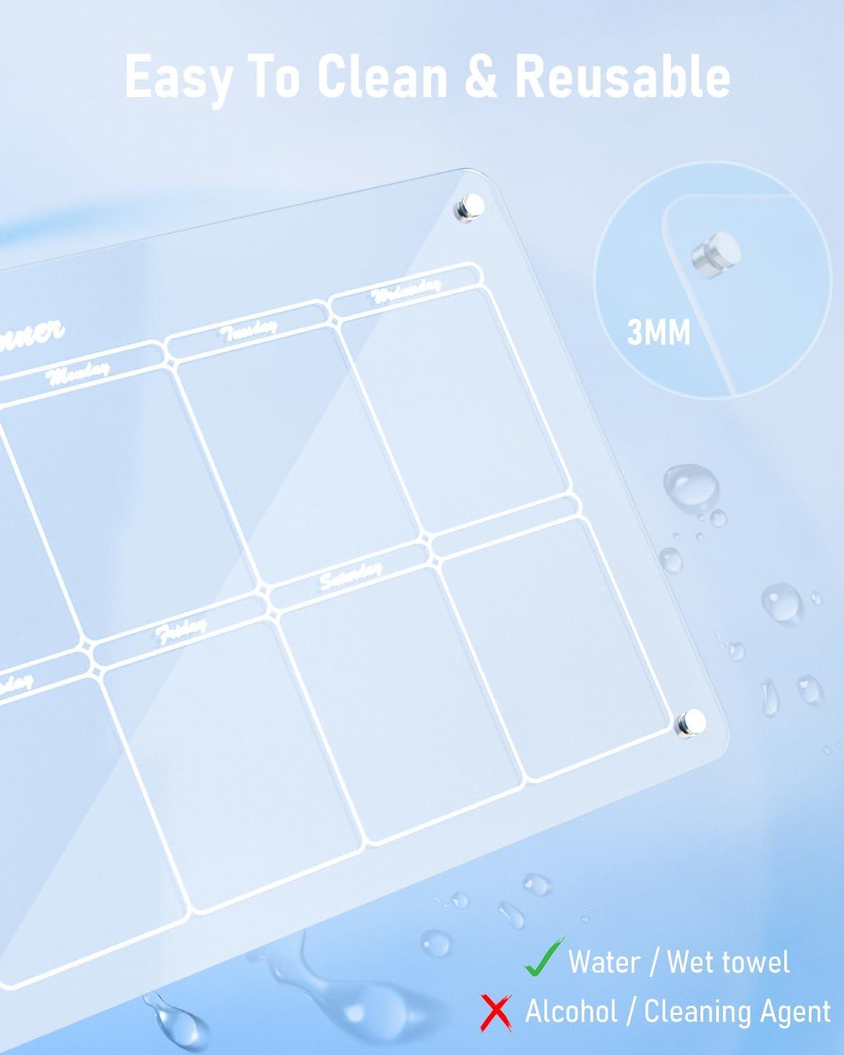 imageNicpro 2 PCS Magnetic Acrylic Calendar for Fridge Clear Calendar Dry Erase Board for Refrigerator Monthly Weekly Planning Board with 12 Color Markers Magnetic Pen Holder and Erase Towel16quotx12quot