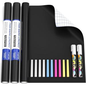 imageNicpro Chalkboard Contact Paper Roll 177quot X 787quot 65 Feet Self Adhesive Vinyl Paper Blackboard Wallpaper Chalk Paper Wall Decal Sticker with 1 Marker ampamp 5 Chalk for Home Office School Kitchen2 Pack