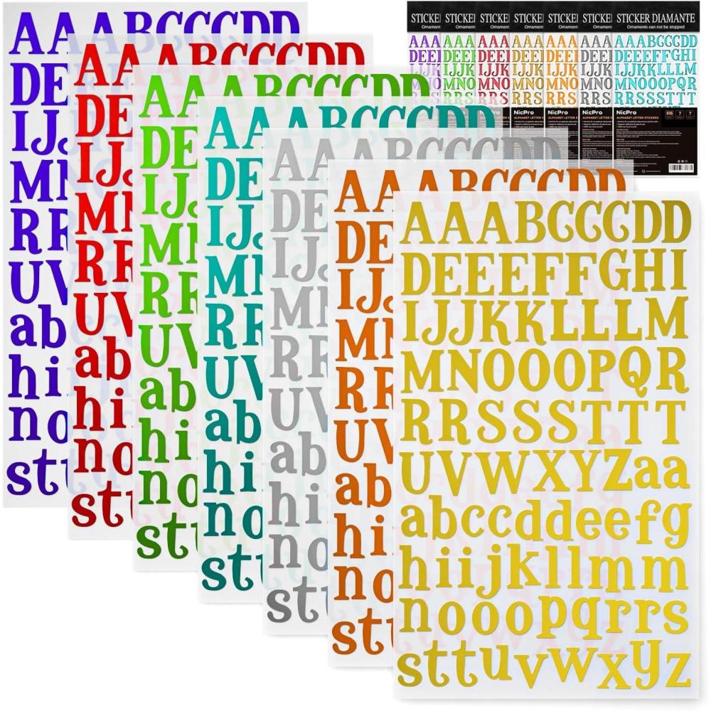 imageNicpro Letter Sticker 7 Sheets Colorful Gift Alphabet Sticker Self Adhesive PU Material 7 Colors for DIYScrapbooking Greeting Cards Decoration