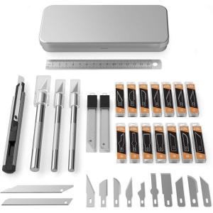 imageNicpro 115 PCS Hobby Knife Set with Metal Case Precision Utility Scalpel Razor Kit With Various BladesRuler for Hobby Scrapbooking Leather Wood Art Carving Craft Sharp Pen Knives