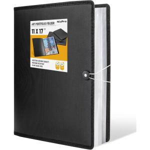 imageNicpro 11x14quot Art Portfolio Folder 30 Pockets Display 60 Pages Art Painting Portfolio Binder with Clear Plastic Sleeves Presentation Storage Book for Kids ampamp Artists Artwork Drawing  Black11x17