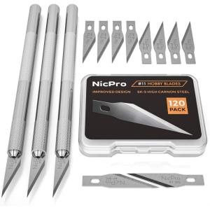 imageNicpro 123 PCS Hobby Knife Set 3 PCS Carving Craft Knife with 120 PCS SK5 Utility 11 Art Blades Refill Precision Cutter Craft Kit for Leather Art Scrapbooking Foam Clay Carving Scalpel
