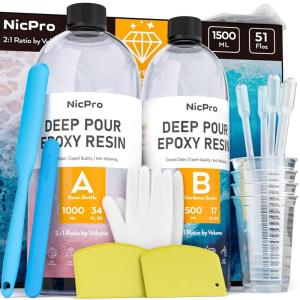 imageNicpro 15 Gallon Deep Pour Epoxy Resin Kit 2 to 4 Inch Depth High Gloss ampamp Clear Bubble Free Epoxy Resin for Craft River TableWood Filler Bar Top Coating Casting Self Level 2151 OZ