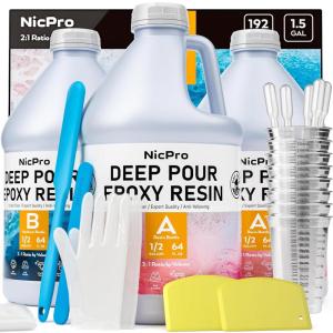 imageNicpro 15 Gallon Deep Pour Epoxy Resin Kit 2 to 4 Inch Depth High Gloss ampamp Clear Bubble Free Epoxy Resin for Craft River TableWood Filler Bar Top Coating Casting Self Level 2115 Gallon