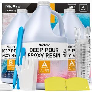 imageNicpro 15 Gallon Deep Pour Epoxy Resin Kit 2 to 4 Inch Depth High Gloss ampamp Clear Bubble Free Epoxy Resin for Craft River TableWood Filler Bar Top Coating Casting Self Level 213 Gallon