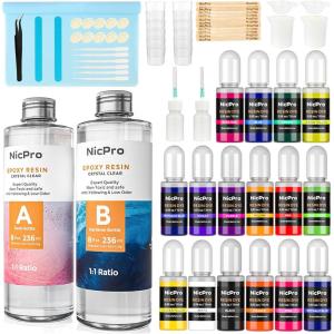 imageNicpro 16 oz Epoxy Resin Kit Supplies with 15 Colors Liquid Resin Pigment Dye Silicone SticksMat Measuring Cups Gloves for Art Crafts Tumblers ampamp Jewelry Making Molds Coating
