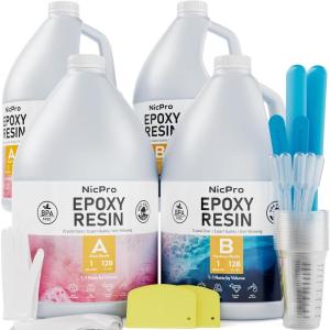 imageNicpro 2 Gallon Crystal Clear Epoxy Resin Kit High Gloss ampamp Bubbles Free Resin Supplies for Art Coating Casting Craft DIY Wood Jewelry Making Molds4 Gallon