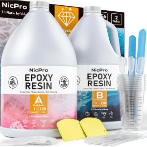 imageNicpro 2 Gallon Crystal Clear Epoxy Resin Kit High Gloss ampamp Bubbles Free Resin Supplies for Art Coating Casting Craft DIY Wood Jewelry Making Molds2 Gallon