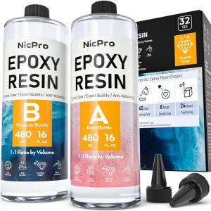 imageNicpro 2 Gallon Crystal Clear Epoxy Resin Kit Not Yellowing ampamp Bubbles Free Food Safe Resin for Coating and Casting Craft DIY Jewelry Making Art Molds Tables Top Wood32oz