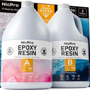 imageNicpro 2 Gallon Crystal Clear Epoxy Resin Kit Not Yellowing ampamp Bubbles Free Food Safe Resin for Coating and Casting Craft DIY Jewelry Making Art Molds Tables Top Wood2 gallon