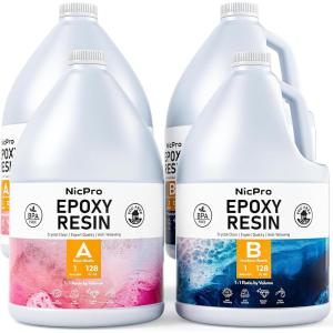 imageNicpro 2 Gallon Crystal Clear Epoxy Resin Kit Not Yellowing ampamp Bubbles Free Food Safe Resin for Coating and Casting Craft DIY Jewelry Making Art Molds Tables Top Wood4 gallon