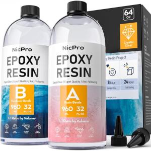 imageNicpro 2 Gallon Crystal Clear Epoxy Resin Kit Not Yellowing ampamp Bubbles Free Food Safe Resin for Coating and Casting Craft DIY Jewelry Making Art Molds Tables Top Wood64oz