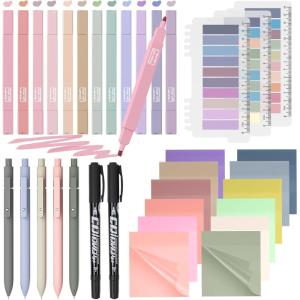 imageNicpro 62 PCS Book Annotation Kit with Case Aesthetic Highlighters and Pens Set Quick Dry Markers with 1200PCS Transparent Sticky Notes and Index Tabs for Bible Study Office School Annotating Books