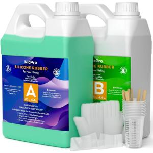 imageNicpro 80 oz Silicone Mold Making Kit 20A Platinum Liquid Silicone Rubber for Mold Maker Jade Green Flexible ampamp Food Safe Mix Ratio 11 for Casting 3D Resins Molds DIY with Gloves Sticks ampamp Cups140 OZ