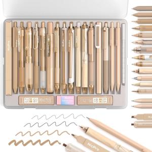 imageNicpro Pink Gel Pens Set 22 Pack 05mm Fine Point Smooth Writing Pen13 Quick Dry Black Ink Pen with Highlighter and Mechanical Pencil Cute Office School Supplies for Journaling Note Taking PinkBrown