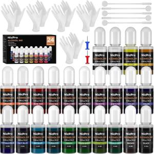imageNicpro Resin Alcohol Ink Set 24 Colors Concentrated Dye Liquid AlcoholBased Pigment for Epoxy Resin Paint Craft DIY Painting Tumbler Molds ampamp Jewelry Making
