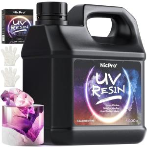 imageNicpro UV Resin Kit 2000g Large Crystal Clear UV Cure Epoxy Resin Supplies Low Odor ampamp Quick Curing Transparent Solar Activated Glue for Jewelry Making Handmade DIY Craft Coating and Casting1000 g