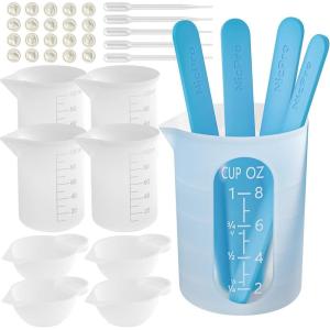 imageSilicone Resin Measuring Cups Tool Kit Nicpro 250 ampamp 100 ml Measure Cups Silicone Popsicle Stir Sticks Pipettes Finger Cots for Epoxy Resin Mixing Molds Jewelry Making Waxing Easy CleanWhite