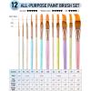 imageNicpro 12pcs Artist Paint Brush Set Pastel Painting Brushes Kit with Flat Round Filbert Angle and Detail Paintbrushes Nylon Bristles Paint Brushes for Acrylic Oil Watercolor Gouache Canvas FaceMacaron