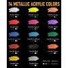 imageNicpro Metallic Acrylic Paint Set 169 oz 500 ml 14 Colors Large Acrylic Paint Bulk Non Toxic Art Painting Supplies for Multi Surface Canvas Rock Wood Leather Stone Metal Craft with Color Wheel14 Metallic Colors
