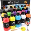 imageNicpro 18 Colors Acrylic Glass Paint Set 845 oz 250 ml Large Bulk Enamel Glass ampamp Ceramic Painting Supplies Kit for Wine Bottle Glass Jars Windows with Sponge ampamp Art Knife Opaque Gloss Finish