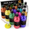imageNicpro Metallic Acrylic Paint Set 169 oz 500 ml 14 Colors Large Acrylic Paint Bulk Non Toxic Art Painting Supplies for Multi Surface Canvas Rock Wood Leather Stone Metal Craft with Color Wheel14 Metallic Colors