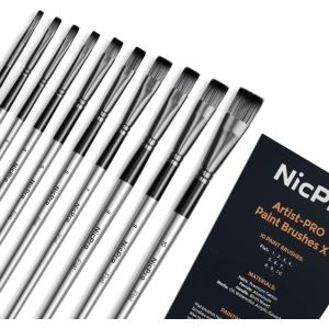 imageNicpro 10 PCS Watercolor Paint Brushes Round Tip Artist Painting Brush Set for Water Color Acrylic Oil Gouache Ink Detail Rock by Number Model Art PaintbrushFlat