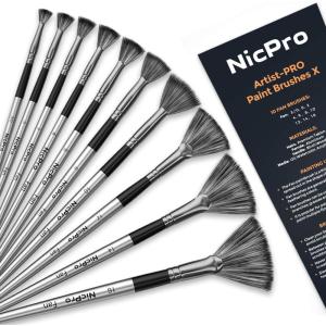 imageNicpro 10 PCS Watercolor Paint Brushes Round Tip Artist Painting Brush Set for Water Color Acrylic Oil Gouache Ink Detail Rock by Number Model Art PaintbrushFan