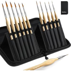 imageNicpro 11 Pack Miniature Paint Brushes Professional Fine Tip Detail Paint Brush Artist Detail Brushes Set for Watercolor Oil Acrylic Craft Models Rock Painting Paint by Numberwith Nylon Holder