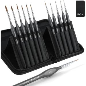 imageNicpro 11 Pack Miniature Painting Set Kolinsky Sable Fine Detail Paint Brushes for Models Watercolor Acrylic Oil Ceramic Face Citadel Art Figure Paint by Number  Thin Artist Kit Nylon Holder