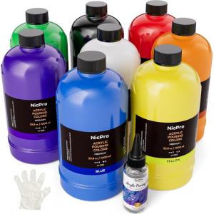 imageNicpro 14 Colors Large Bulk Acrylic Pour Paint Set 338 oz1000 ml Premixed High Flow Art Pouring Paint Supplies Kit with Silicone Pour Oil Gloves for Beginner Cell Creation Flow DIY Ready to Pour8 Colors