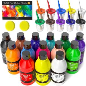 imageNicpro 14 Colors Large Washable Paint for Kids 84oz250ml Non Toxic Children Tempera Paint with Paint Brushes Cups and Sponge for School Classroom Craft DIY Children Poster ampamp Finger Paint
